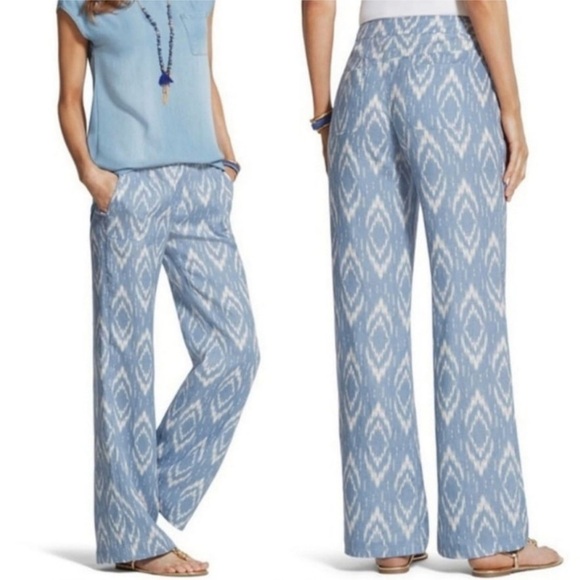 Chico's Ikat Linen Pants XS/S Wide Leg Beachy Casual Coastal Grandma Resort - Picture 1 of 15